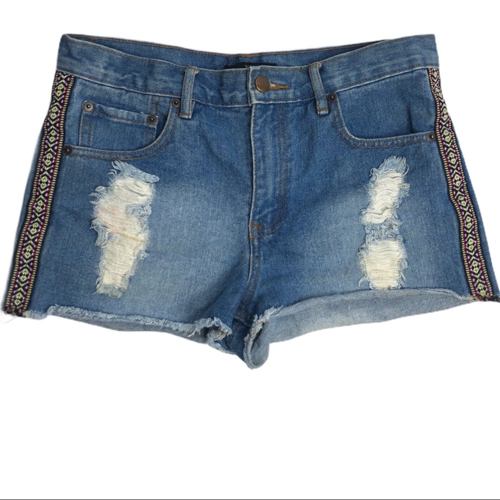 High Rise Denim Aztec Striped Shorts size 27